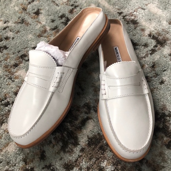Manolo Blahnik Shoes - New Manolo Blahnik white flat slip on mules 36.5